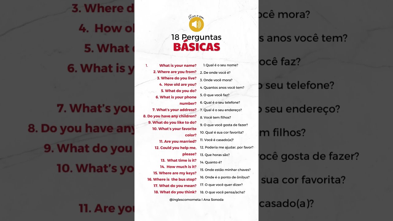 18 Perguntas Básicas em Inglês #questions 